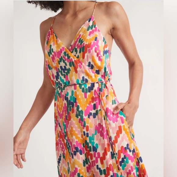 Marine Layer Archive Emma Wrap Midi Dress Multicolor Ikat Print Size XL NWT - Picture 2 of 8